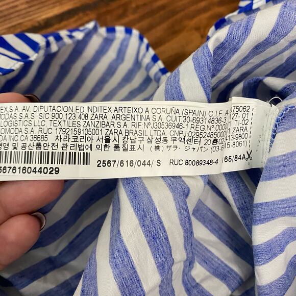 Zara Women's Blue White Striped Off the Shoulder Top Size Small Coastal Minimal - Picture 6 of 10